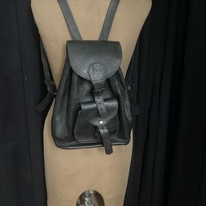 Black Leather Mini Backpack